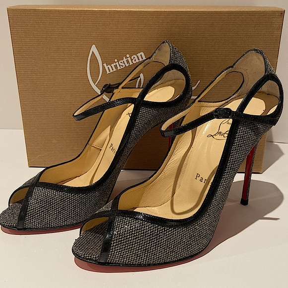 Christian Louboutin 1 EN8 100 Glitter York Gold/Black - Picture 3 of 12